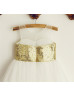 Gold Sequin Ivory Tulle Knee Length Flower Girl Dress